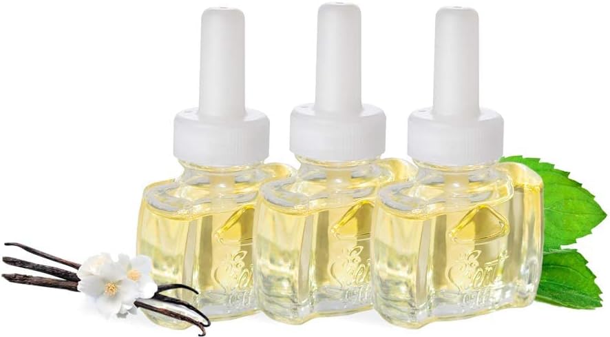 Scent Fill 100% Natural Vanilla Peppermint Plug in Air Freshener, Scented Oil Refills, 3 Refills