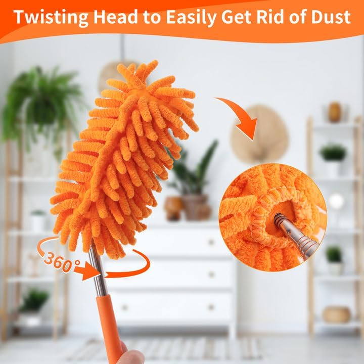 Mini Duster for Cleaning, 360° Bendable Hand Dusters with Extension Pole, Washable Small Duster for Car Interior, Office, Furniture
