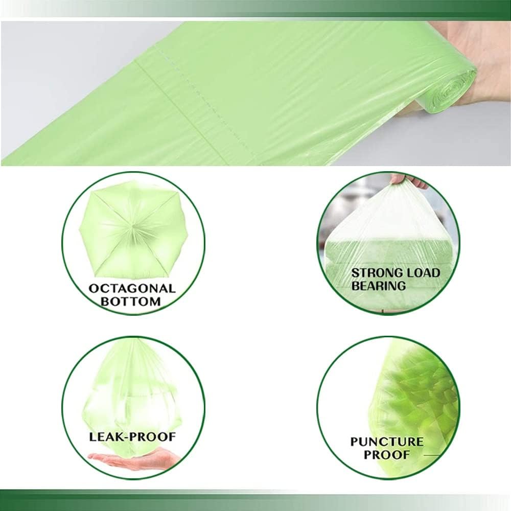 Small Trash Bags, Biodegradable 2.6 Gallon Extra Thick Garbage Bags, Recycling & Degradable Rubbish Bags Wastebasket Liners for Kitchen Bathroom Office Car Pet, (5 Rolls / 100 Counts, Green)