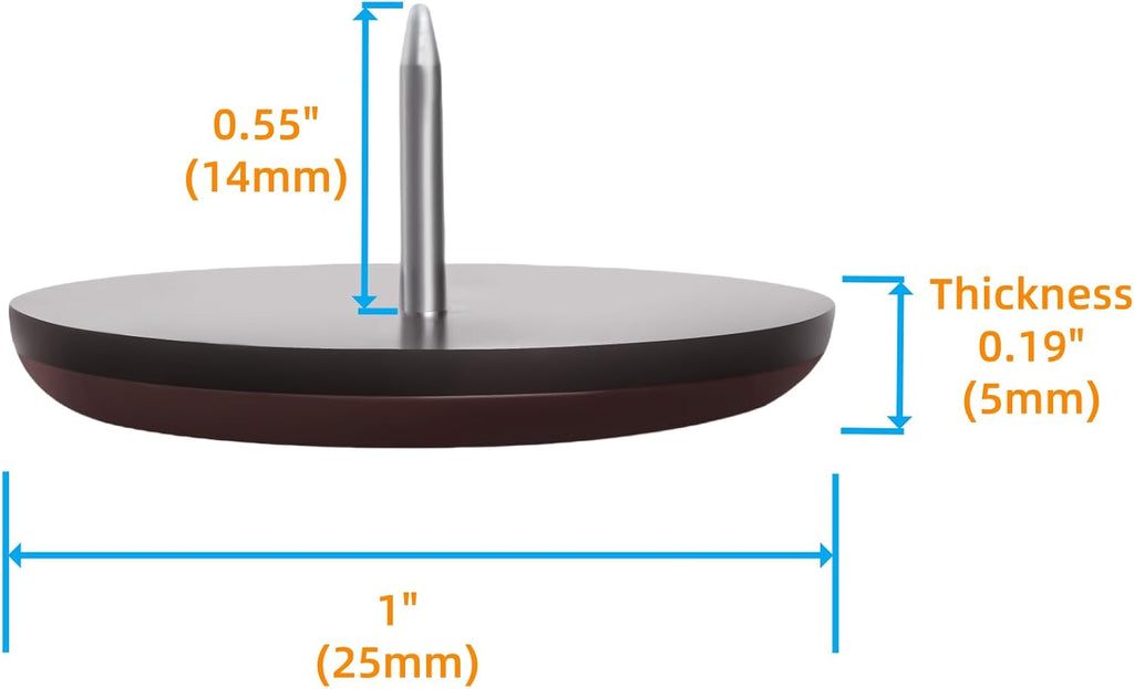 1" Nail on Furniture Sliders (24 Pack) - Furnigear Heavy Duty PTFE (Teflon) Chair Sliders Glides Wooden Furniture Movers Move Your Furniture Easily & Safety - Best Chair Leg Floor Protectors Brown