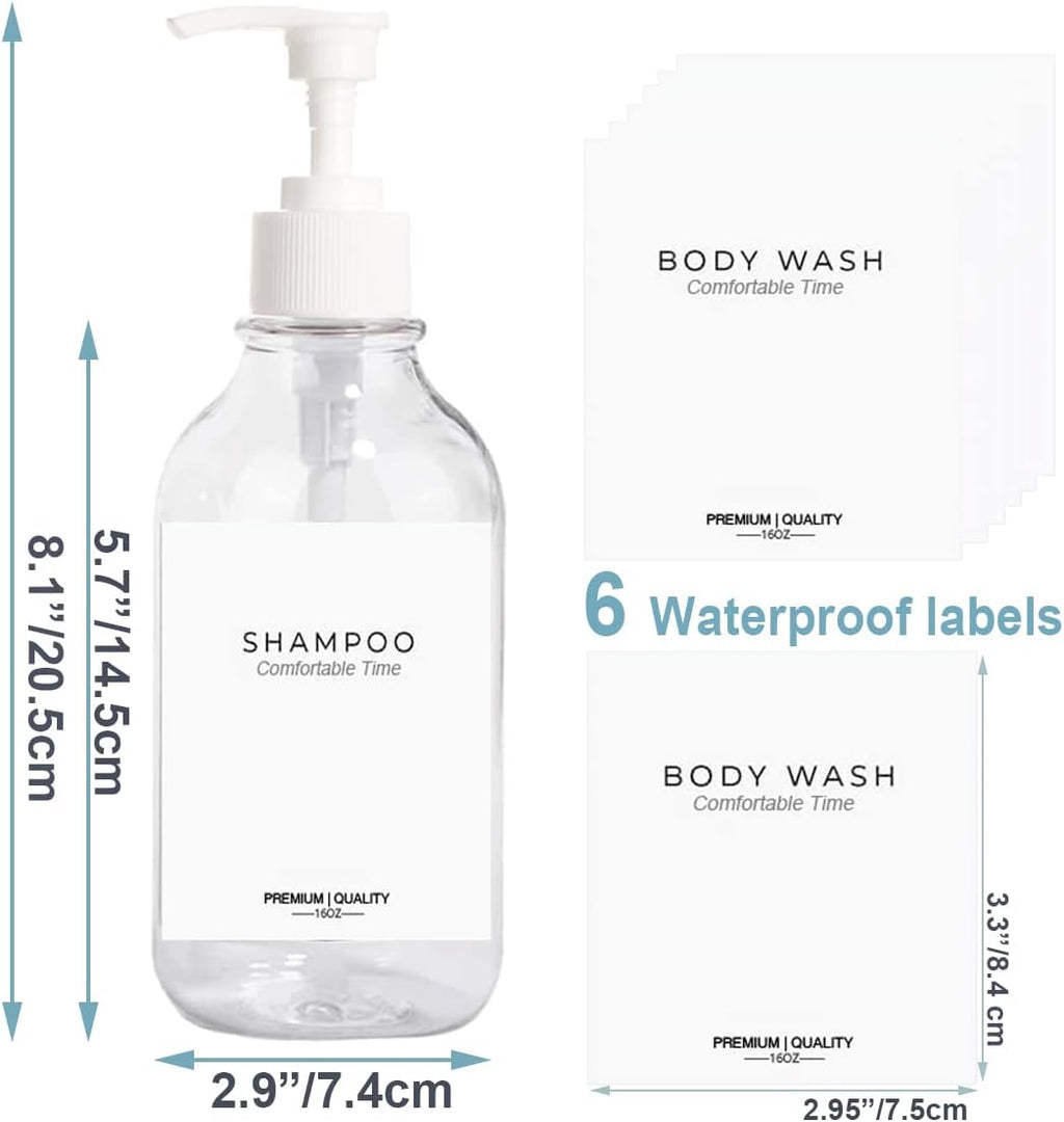 3 Pack of Shampoo and Conditioner Bottles - Apothecary Dispenser Bottle for Bathroom and Kitchen, Refillable Shampoo Bottles for Shampoo Lotion Oil Shower Soap Hand Soap and Dish Soap (Clear)