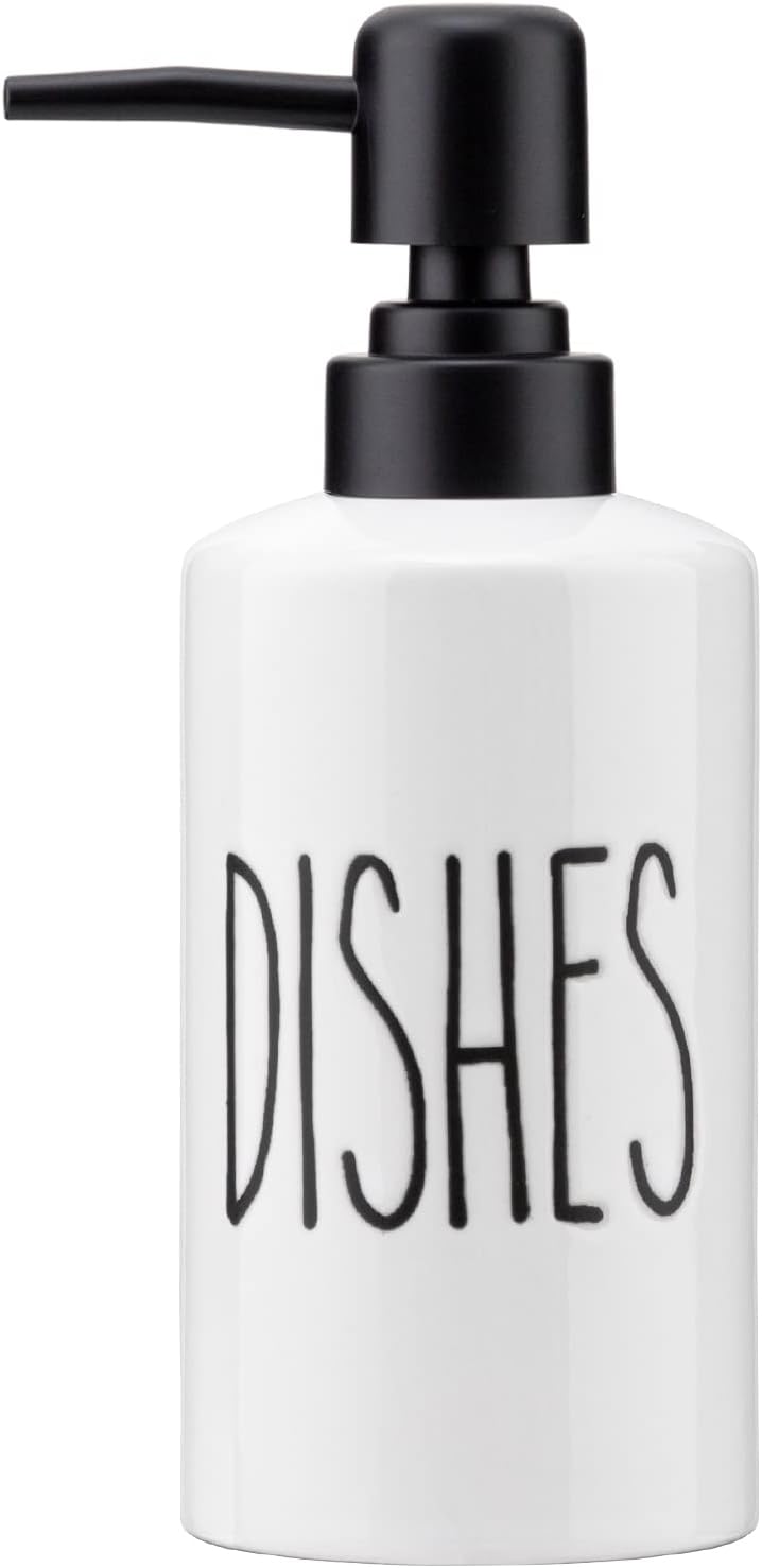 FE Dish Soap Dispenser for Kitchen, 10oz Ceramic Soap Dispenserr for Bathroom with Plastic Pump(Dishes)
