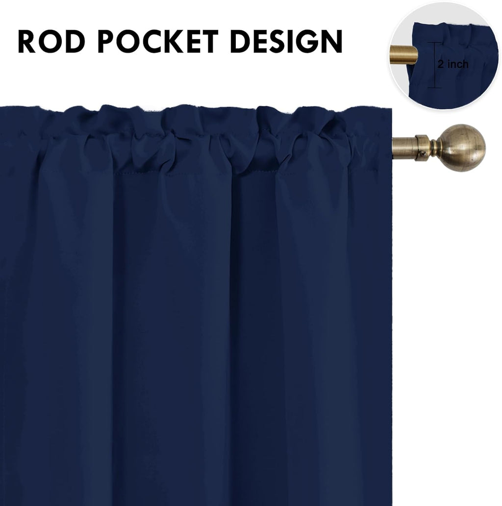 DWCN Kitchen Curtains for Small Windows 45 inch Long 2 Panels Set, Navy Blackout Room Darkening Short Drapes for Bedroom, Rod Pocket Thermal Insulated Window Treatment (W38 x L45 Inch, Navy Blue)