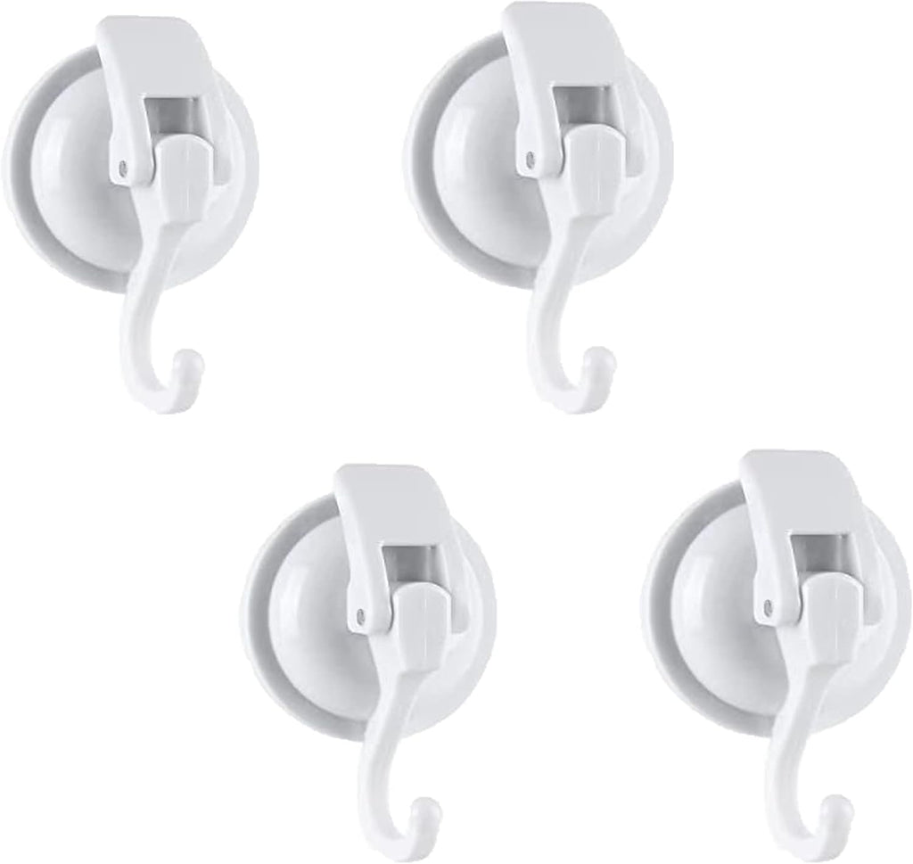 Extra Duty Suction Cup Hooks - Glass & Bathroom Robe Hooks, White (4 Pack)