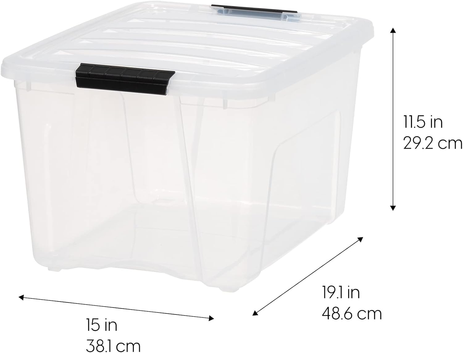 IRIS USA 40 Qt Stackable Plastic Storage Bins with Lids, 6 Pack - BPA-Free, Made in USA - See-Through Organizing Solution, Latches, Durable Nestable Containers, Secure Pull Handle - Clear