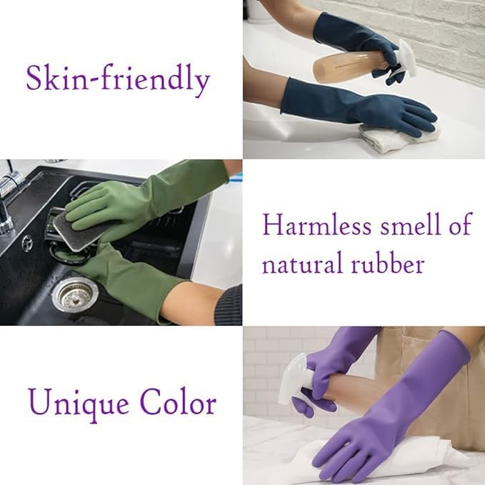 HOMSSEM Dishwashing Gloves - 2 Pairs Premium Rubber Gloves for Cleaning - Urban Gray, Green, Blue