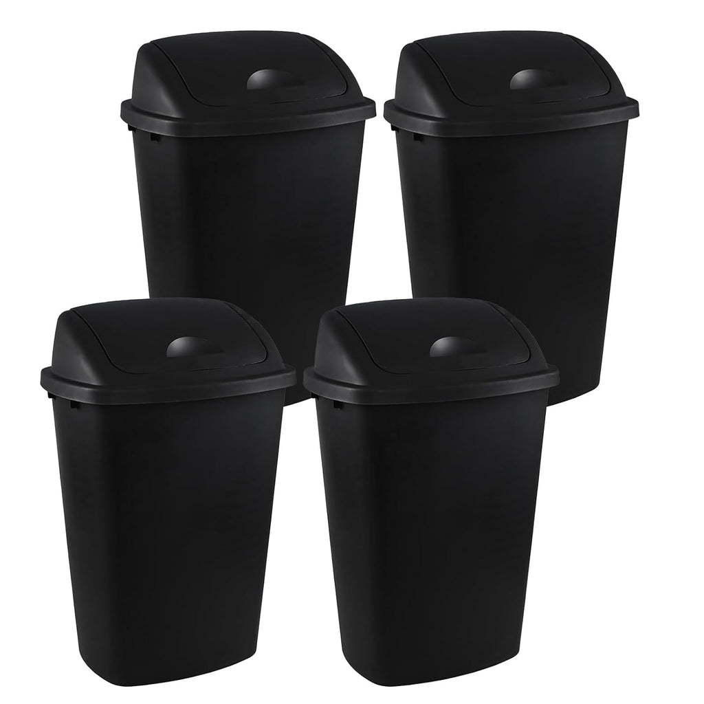 13 Gallon / 50 L Swing Lid Tall Kitchen Trash Can, 4-Pack, Restaurants, Garage, Classroom, Office Garbage Bins, Black