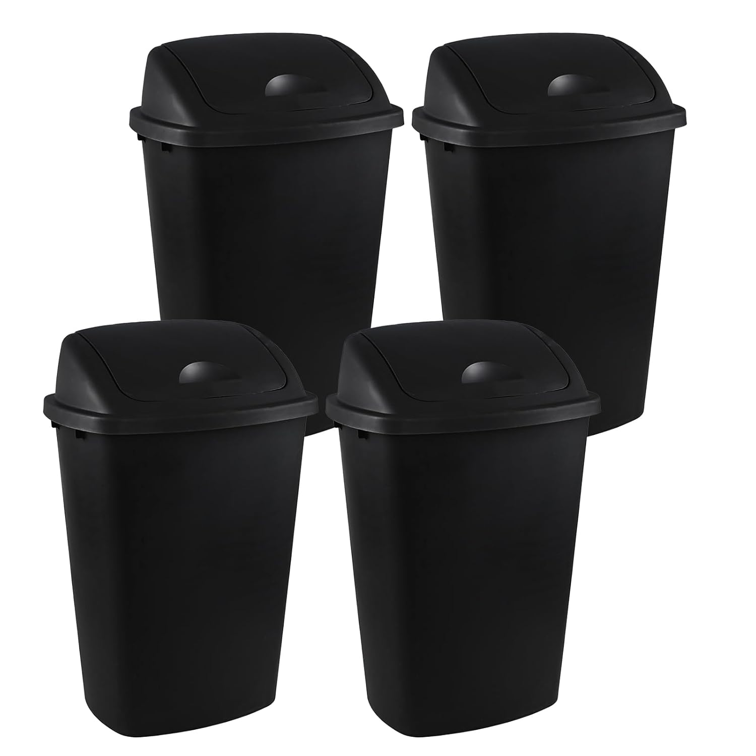 13 Gallon / 50 L Swing Lid Tall Kitchen Trash Can, 4-Pack, Restaurants, Garage, Classroom, Office Garbage Bins, Black