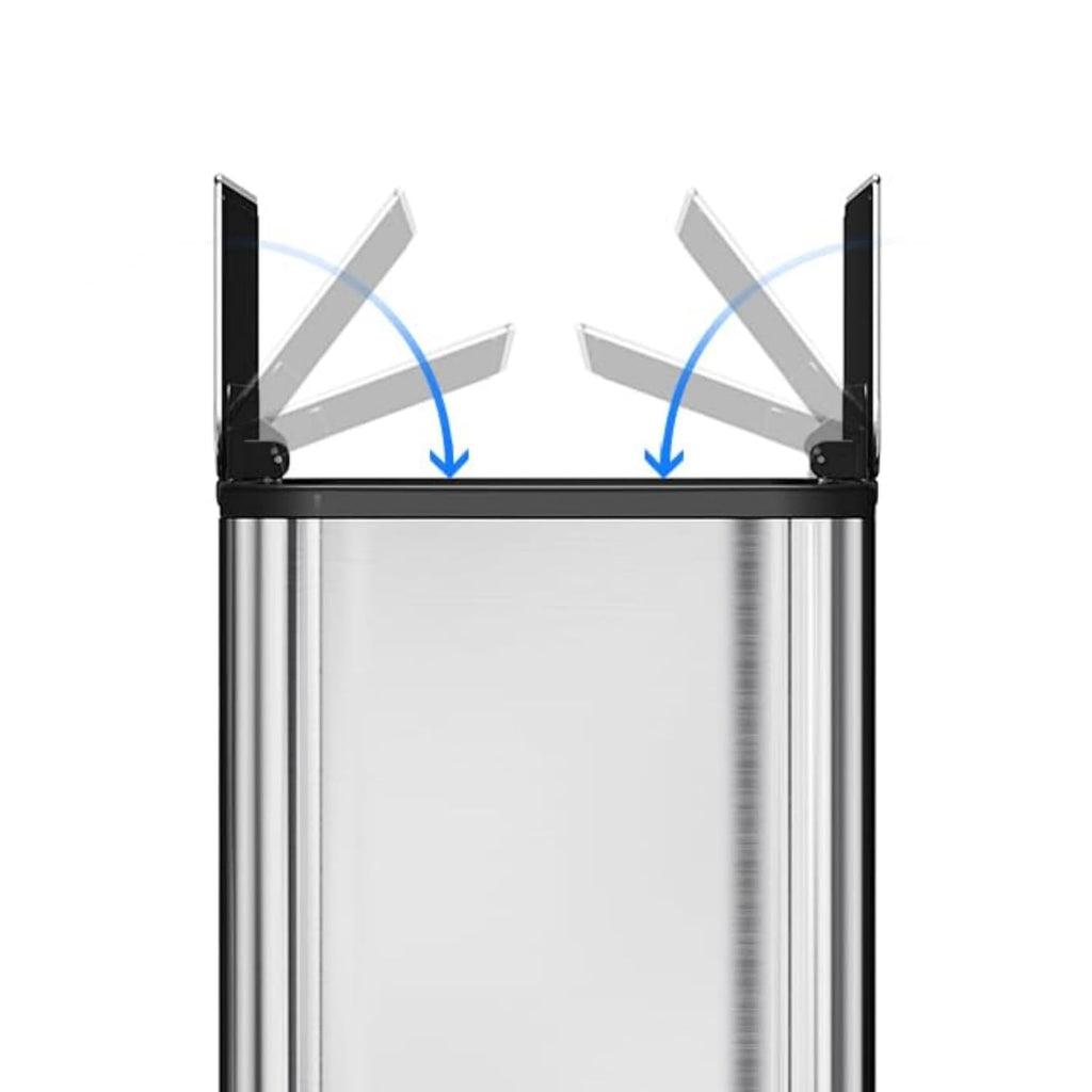 14.8 Gallon / 56L Kitchen Trash Can with Wing Lid, 2 x 7.4Gal Dual Compartments Slim Stainless Steel Garbage Can with 2 Removable Inner Buckets, Fingerprint-Proof Step Rubbish Bin With Soft-Close Lid