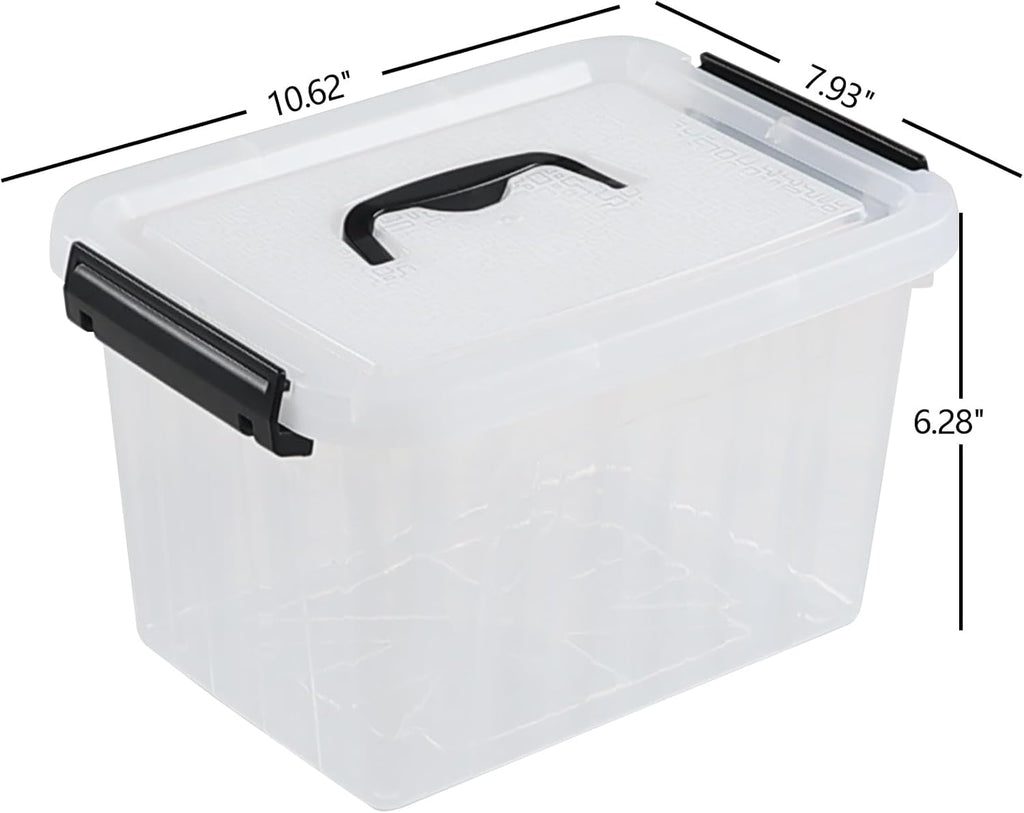 4 Packs Plastic Stackable Storage Container Bin with Lid and Latch, Plastic Latching Box with Handle, 5 L