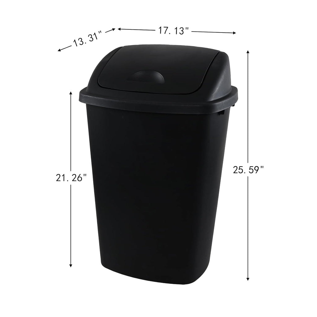 13 Gallon Black Outdoor Garbage Can with Swing Lid, Heavy-Duty Construction Trash Can, 4 Pack