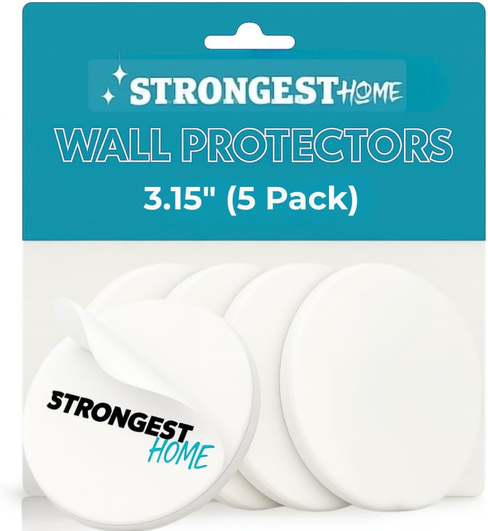 Strongest Home Wall & Door Handle Stopper 3.15" Set 5 Pieces of White Rubber Door Knob Round Wall Shield Cushion, Quiet Wall Protector for Door Handle, Guard Door Bumper Wall - Self Adhesive