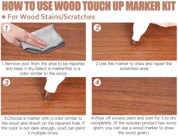 DEWEL Wood Furniture Markers & Filler Sticks Repair Kit, New Improved 18 Colors Touch Up Markers and Wax Sticks - Cover Damaged Wooden Surface and Floor, for Pet Scratches, Stains, Cracks and Dents