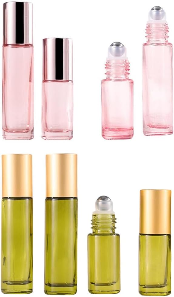 10 Pack Glass Roller Bottles for Essential Oils,10ml Green Roll on Bottles with Stainless Steel Roller Balls,Refillable Aromatherapy Massage Roller Bottle Perfume Bottle for Travel