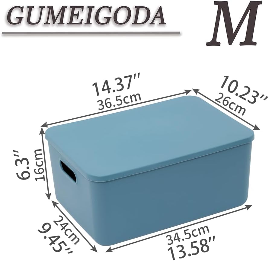 Plastic Storage Bins with lids,Storage Baskets,Container with handle,Storage Organizer Bins for Shelves,Office,Bedrooms,Closets, Cabinets(Blue, 3M)