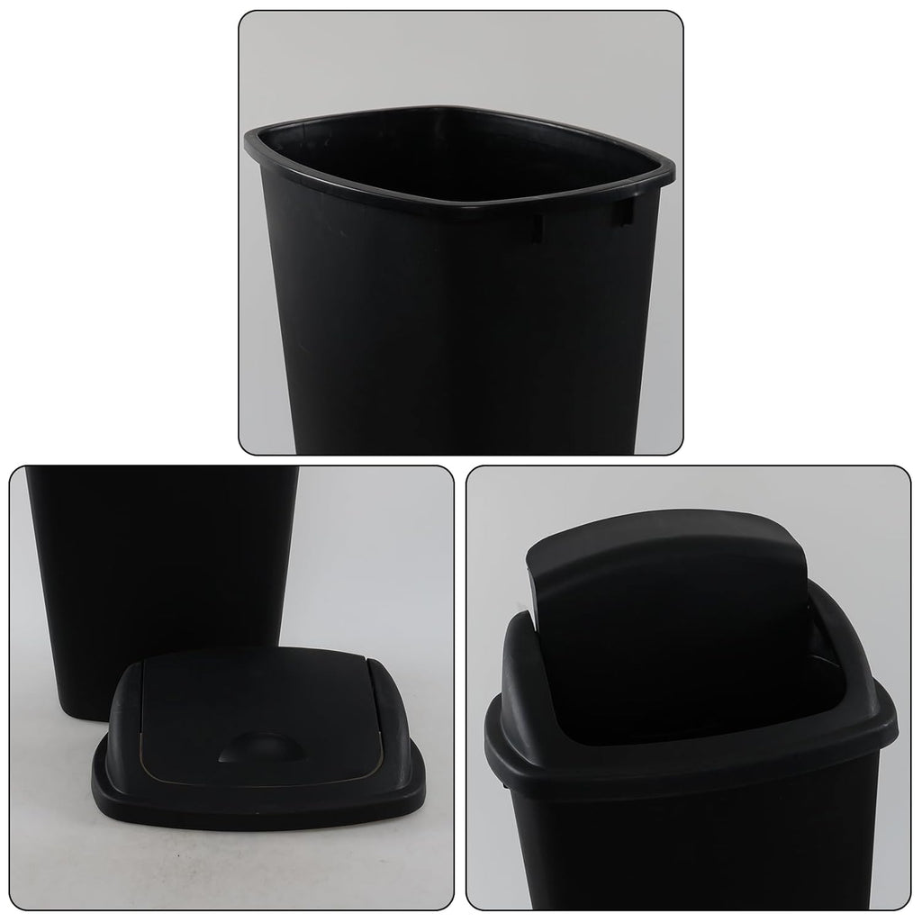 13 Gallon 4-Pack Garbage Cans with Swing Top Lid, Plastic Tall Kitchen Trash Cans, Black