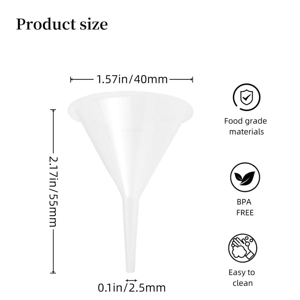 12 Pcs Small Funnel & Mini Funnel 1.57" Opening, 0.1" Narrow Tip for Essential Oils, Perfumes, Capsules & Mini Bottles (Polypropylene, 2.17" Height)