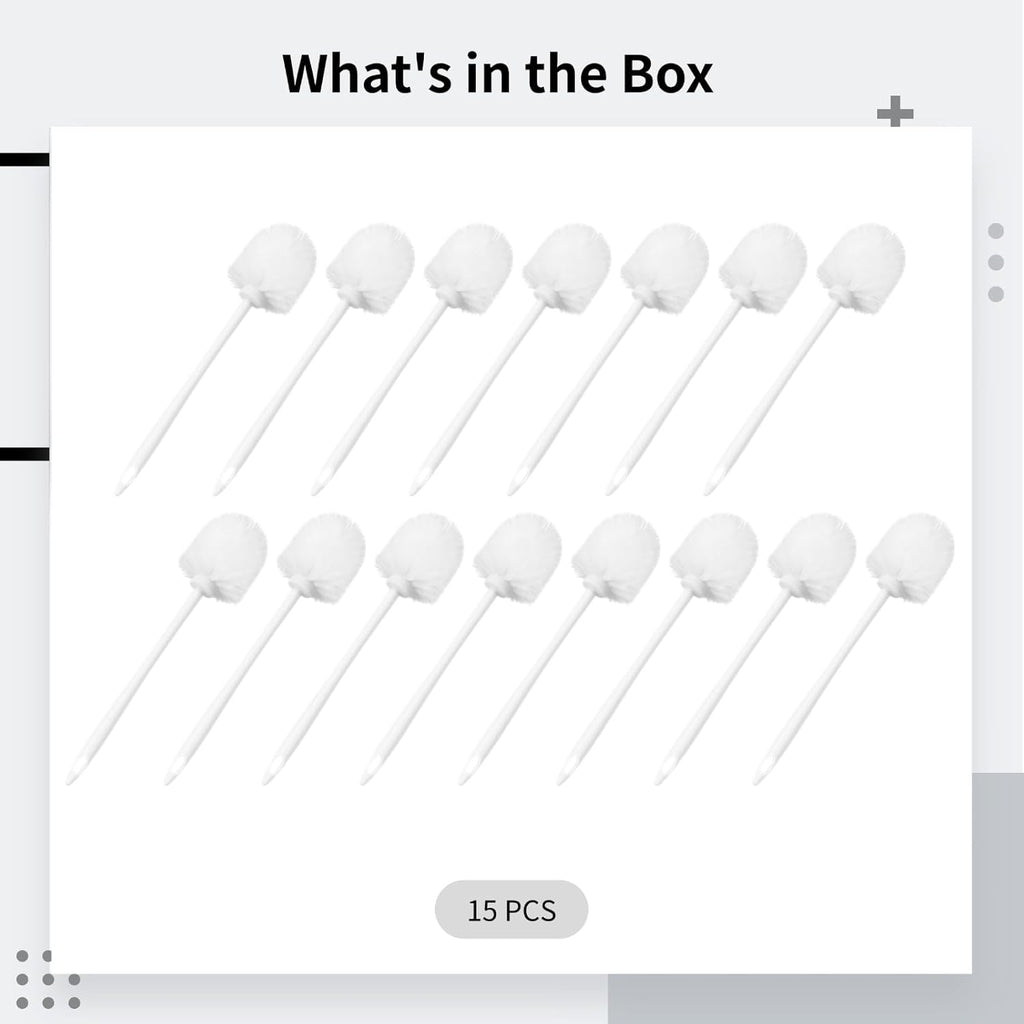 Homaisson Toilet Brush Set 15 Pack, Long Handle Plastic Toilet Cleaning Brushes with Storage Base, White Bristle Head, Quality PP Material, Deep Clean for Bathroom Corners