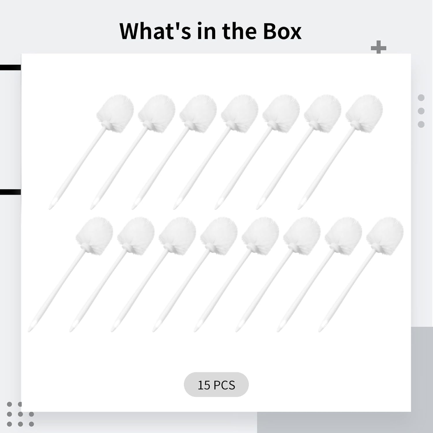 Homaisson Toilet Brush Set 15 Pack, Long Handle Plastic Toilet Cleaning Brushes with Storage Base, White Bristle Head, Quality PP Material, Deep Clean for Bathroom Corners