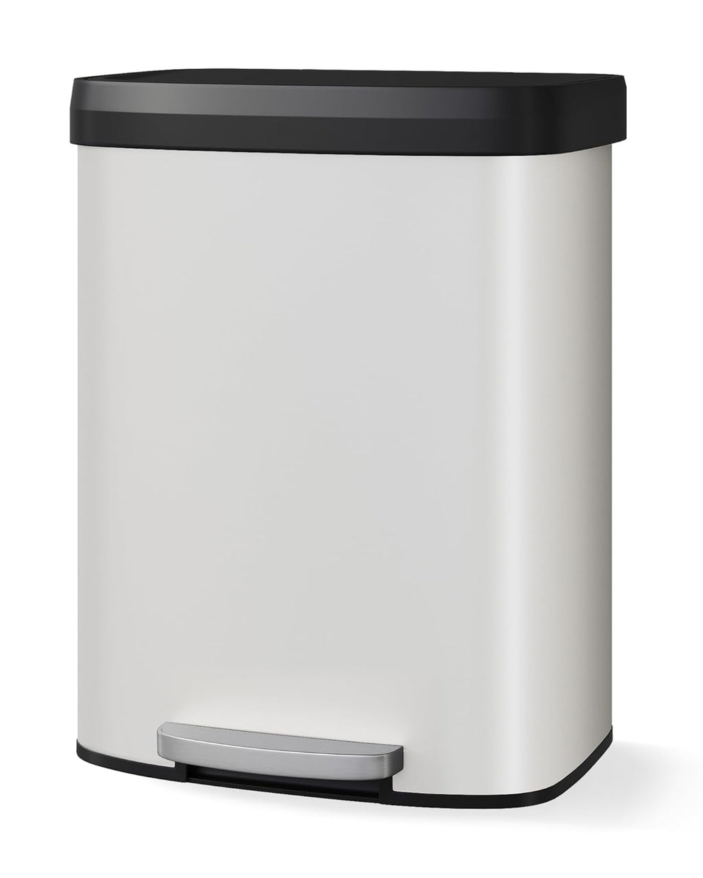 16 Gallon (60 l) Trash Can, Stainless Steel Kitchen Garbage Can, Recycling or Waste Bin with Liner Rim, Rear Handle, Soft Close Plastic Lid Step-on Pedal, Removable Inner Bucket