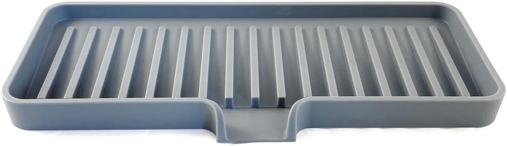 Happitasa Silicone Soap Dish Tray and Sponge Holder with Drain Chute | Bathroom and Kitchen Sink Organizer Caddy (Grey, 9"x3.5", 5.6 Ounces)