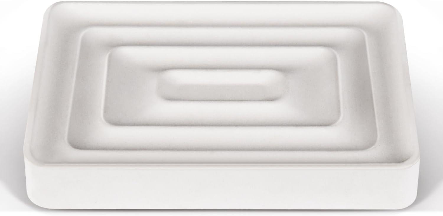 1 Pack Diatomite Soap Dish Holder, Quick Dry Stone Bath Tray, Diatomaceous Earth Stone Soap Holder, Water Absorbent Rectangular Soap Dish for Bar Soap, White