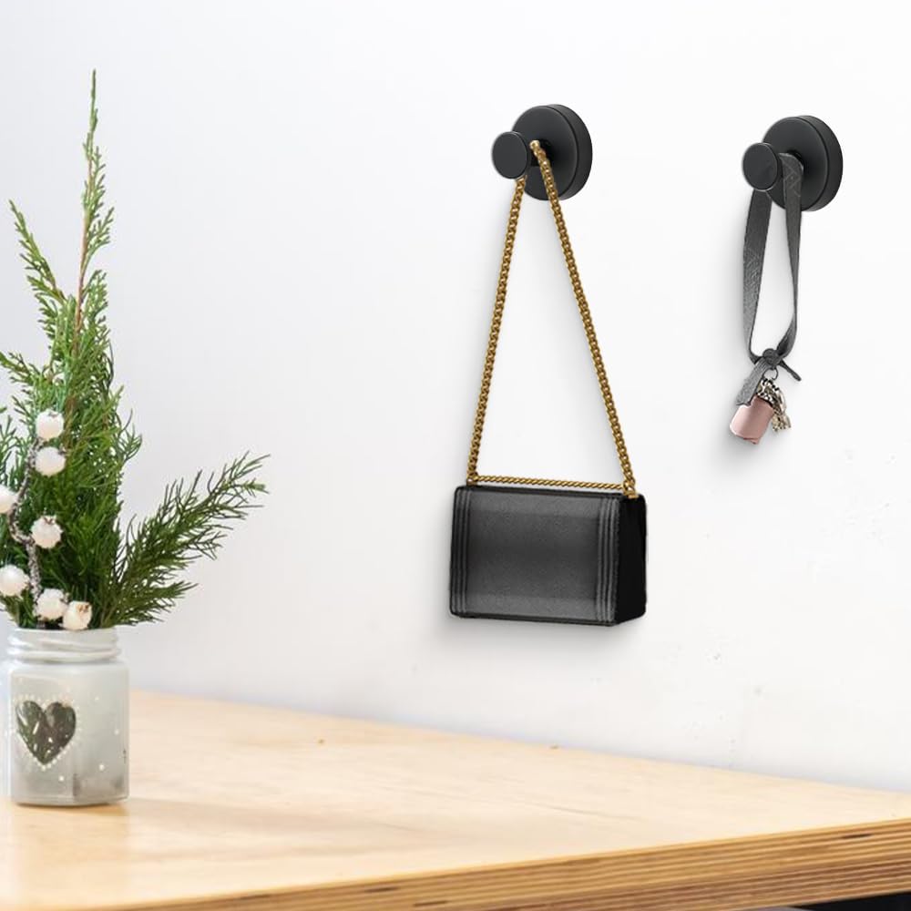 Suction Cup Hooks for Wreaths, 2025 New No Drill Suction Cup Hooks on Glass, Wreath Hanger for Front Door, Rustproof Hook Holder Towel Hook for Window Bathroom Mirrors Tile (1, Black A)