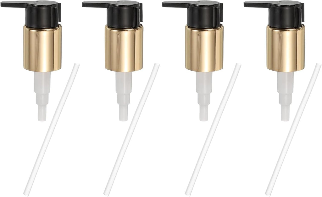 uxcell 4 Pcs Soap Dispenser Pump Heads, Hand Soap Dispensers Top Pumps Replacement Clip-on Pumphead for Standard 24/410 Neck Size Bathroom Lotion Shampoo Bottle, Gold Black
