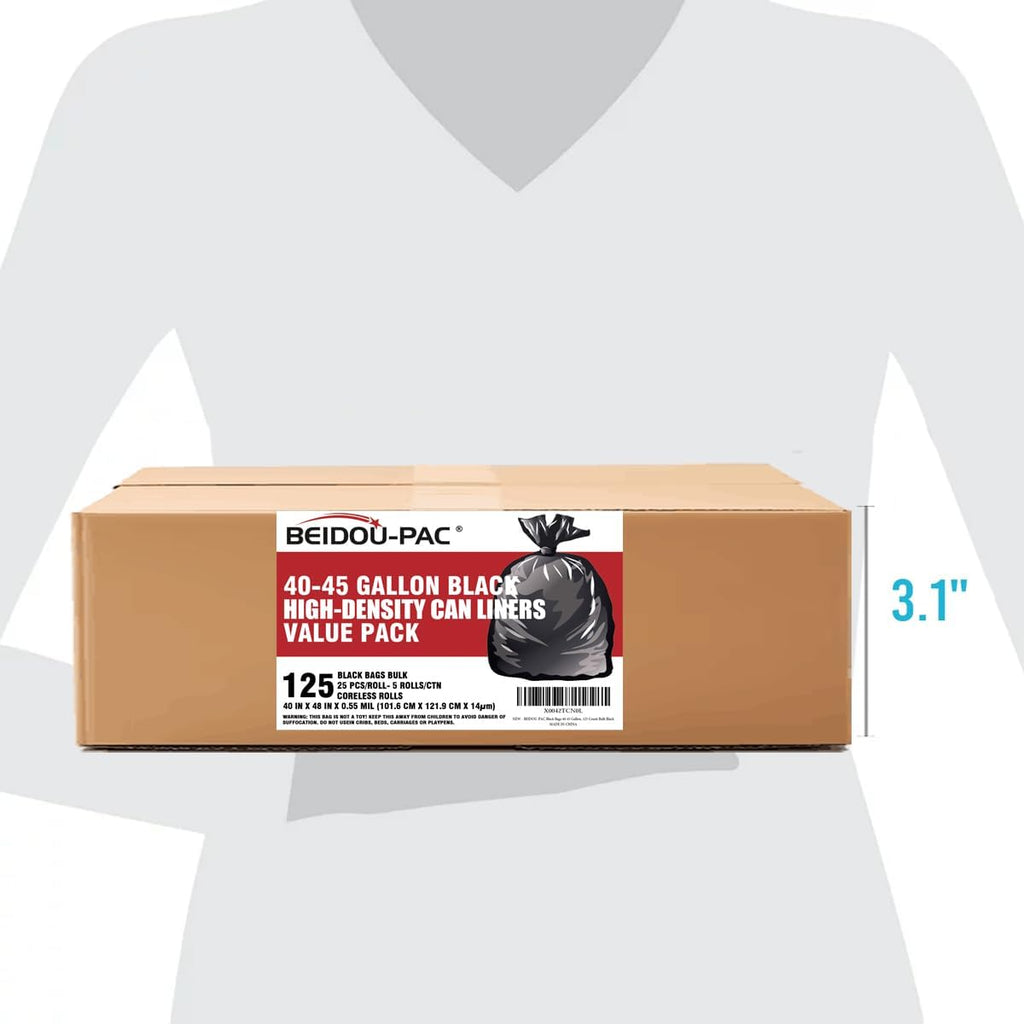 40-45 Gallon Lawn & Leaf Trash Bags, 125 Count Bulk, Black Garbage bags, Multi-purpose Trash Can Bin Liners for Home Commercial, Outdoor, Construction, Industrial