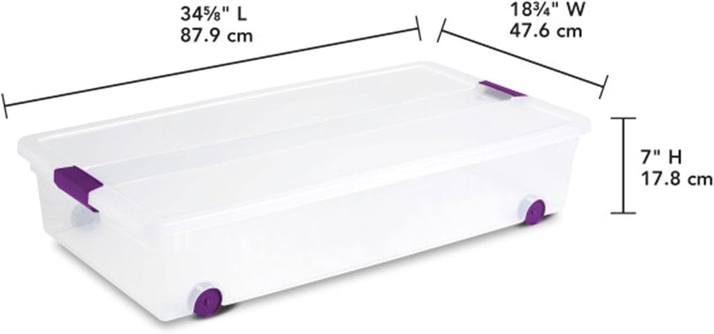 Sterilite 12-Pack ClearView Latch Box, Wheeled Underbed Organizer Bins for Home, 60 Quart