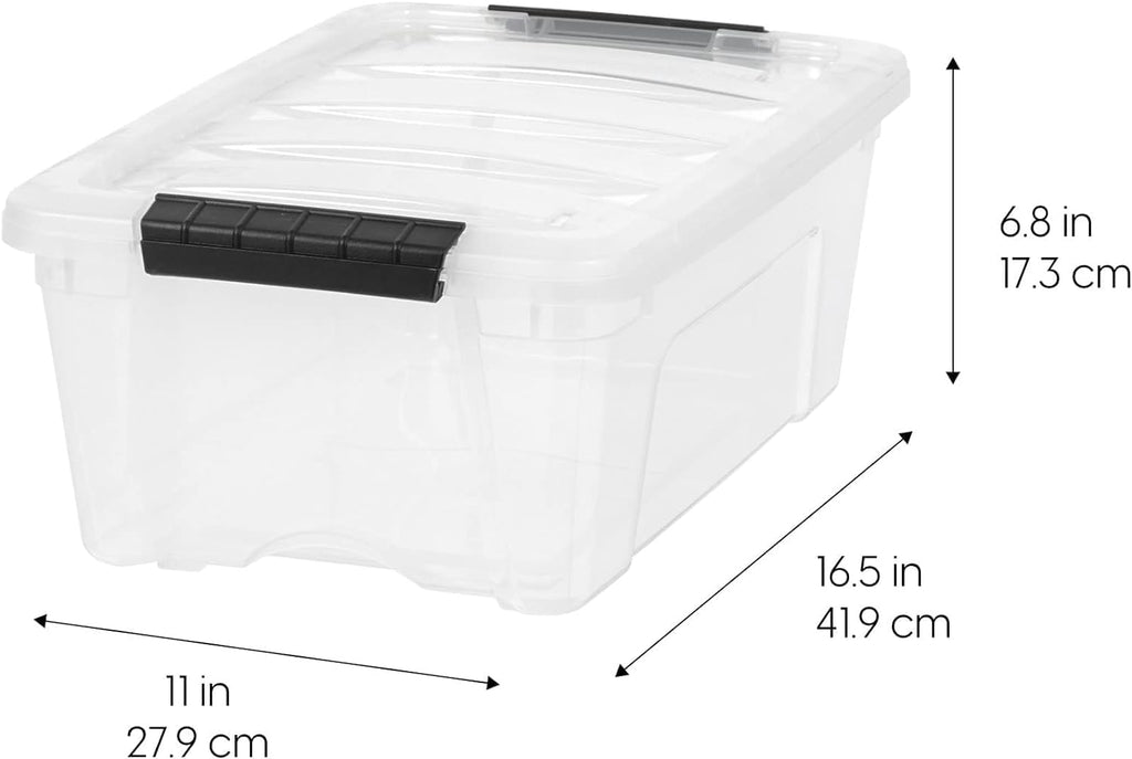 IRIS USA 13 Qt Stackable Plastic Storage Bins with Lids, 6 Pack - BPA-Free, Made in USA - See-Through Organizing Solution, Latches, Durable Nestable Containers, Secure Pull Handle - Clear