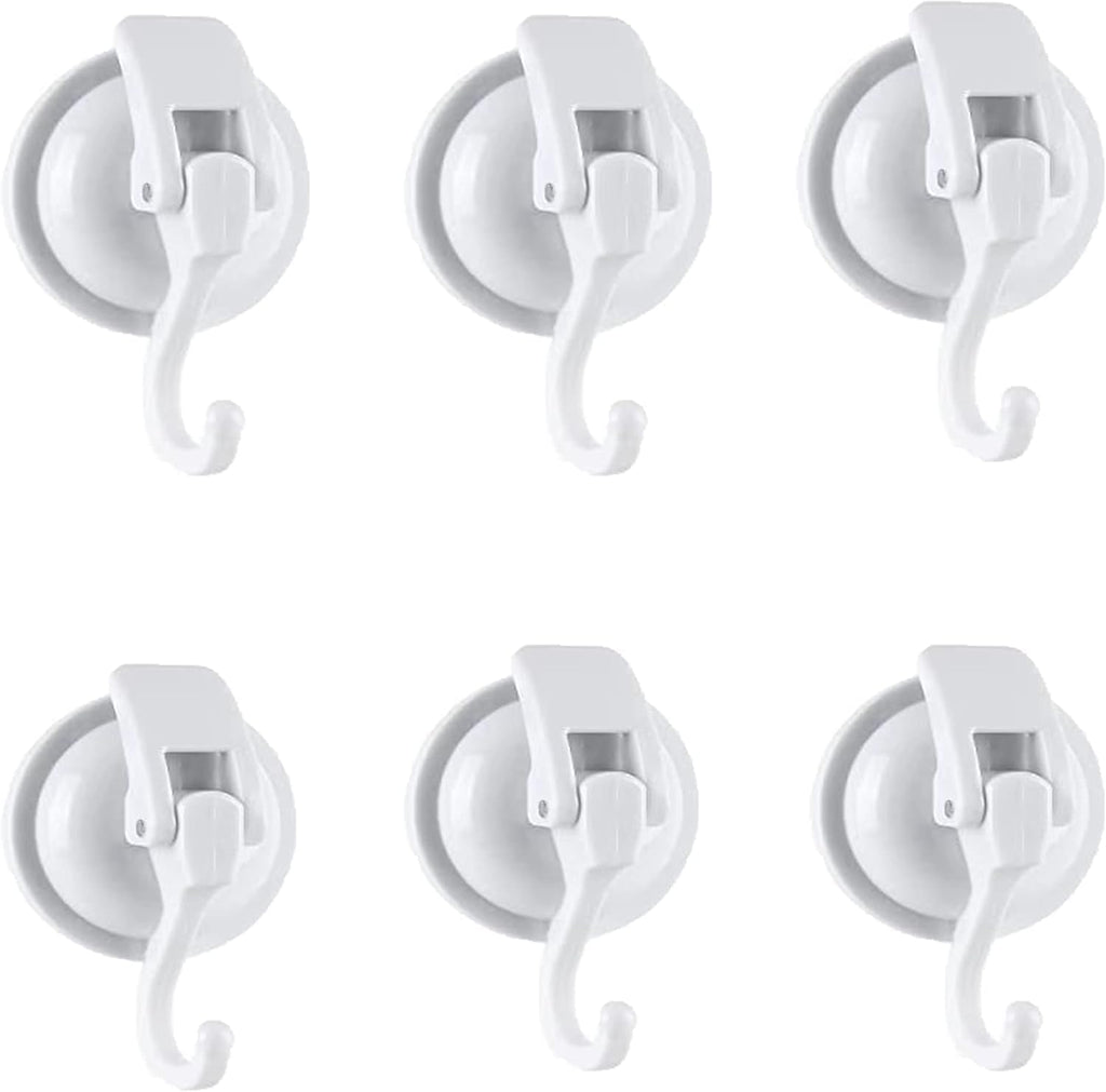 Heavy Duty Suction Cup Hooks for Shower, Bathroom Robe - Vacuum Glass Hooks, Reusable, No Hole Punched, for Garland Decoration (White, 6 Pack)