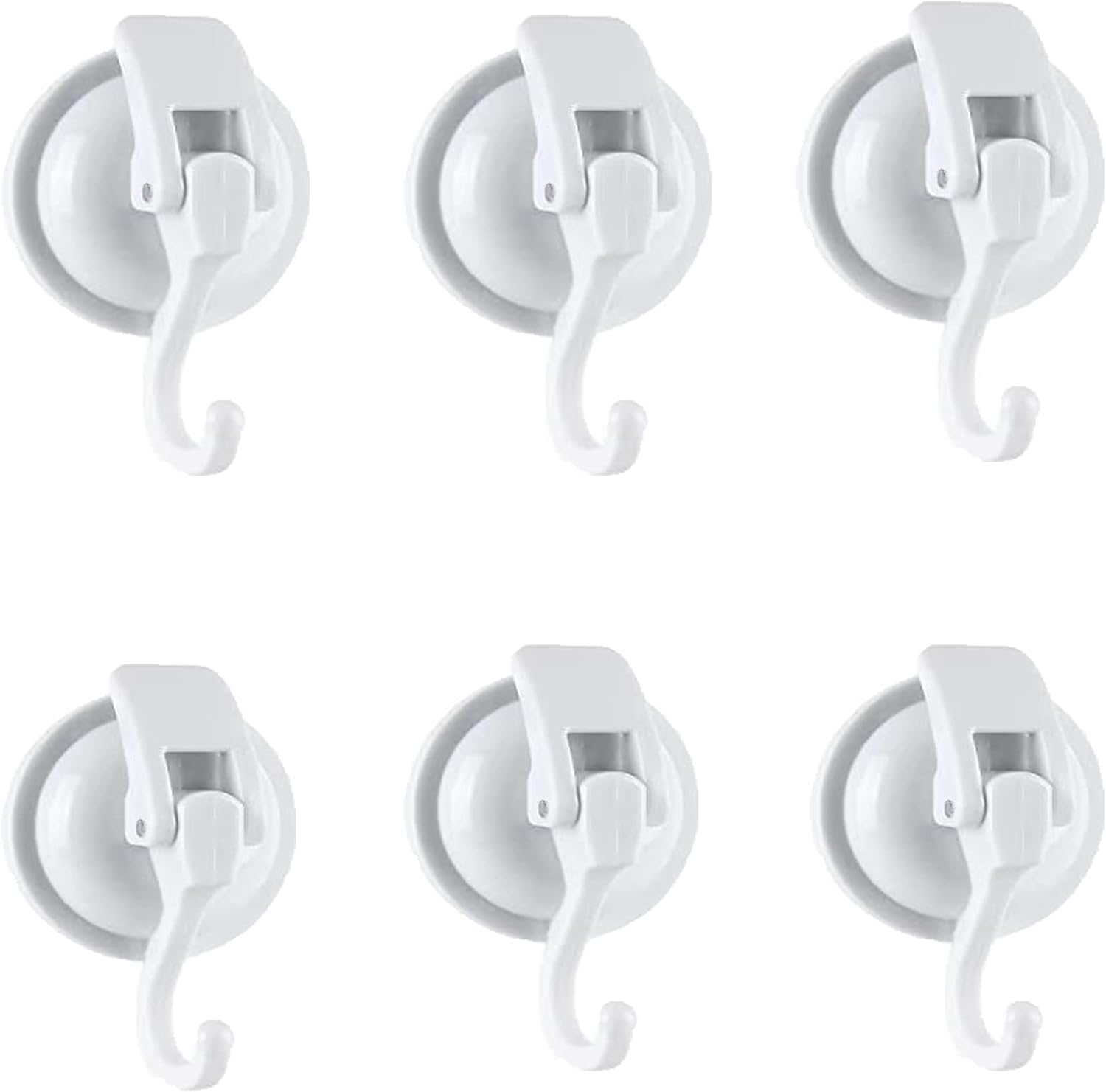 Heavy Duty Suction Cup Hooks for Shower, Bathroom Robe - Vacuum Glass Hooks, Reusable, No Hole Punched, for Garland Decoration (White, 6 Pack)
