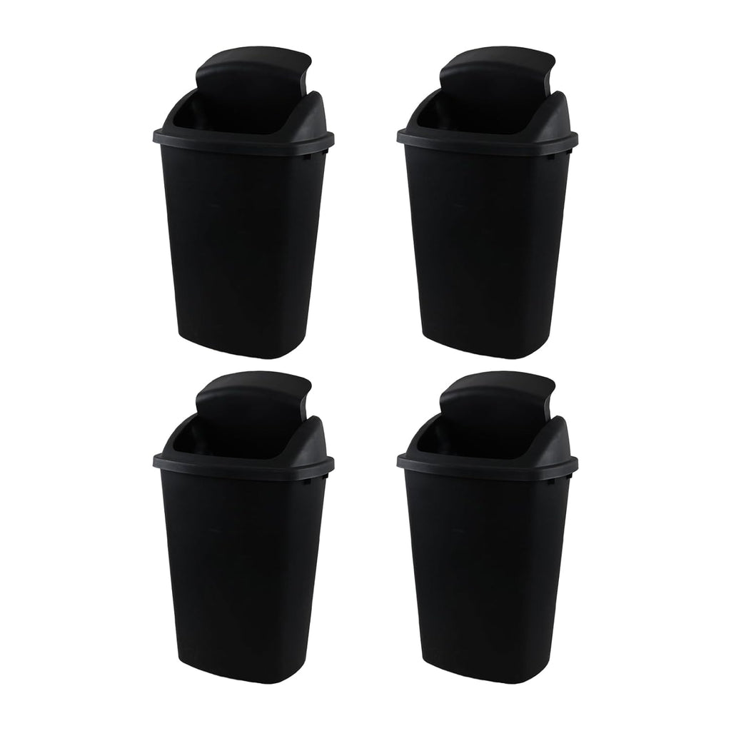 13 Gallon 4-Pack Garbage Cans with Swing Top Lid, Plastic Tall Kitchen Trash Cans, Black