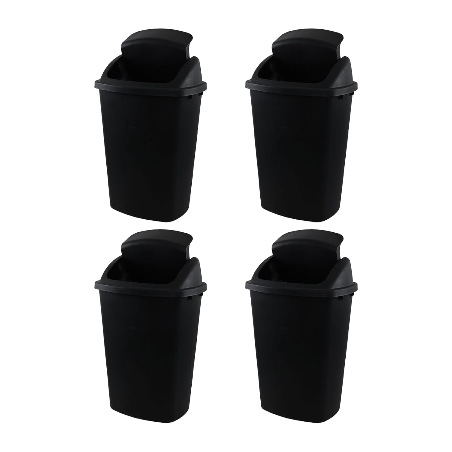 13 Gallon 4-Pack Garbage Cans with Swing Top Lid, Plastic Tall Kitchen Trash Cans, Black