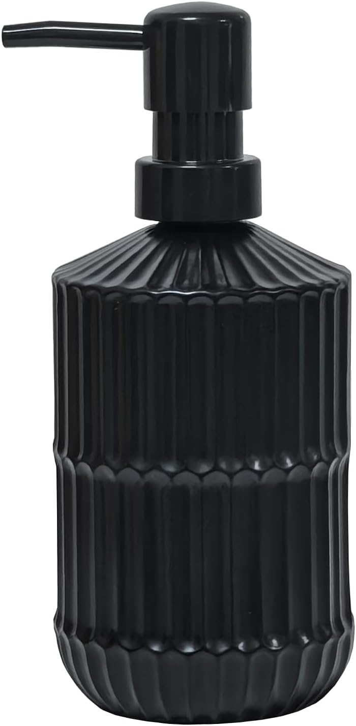 Black Glass Soap Dispenser with Pump, 15oz Refillable Liquid Hand Soap Dispenser, Lotion Dish Soap Dispenser for Modern Home Decor, Bathroom, Kitchen Countertop, Hotel