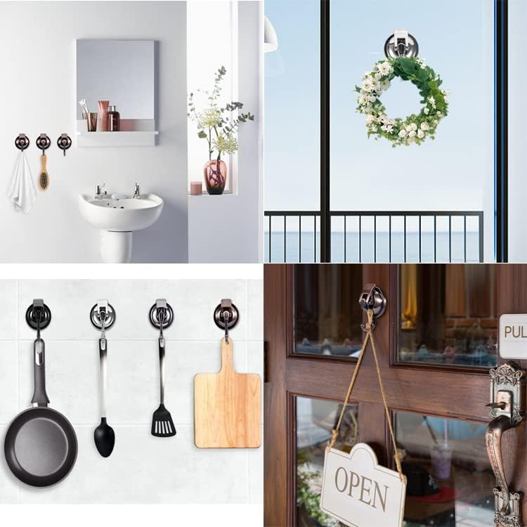 Heavy Duty Vacuum Wreath Cup Hook, Easy to Install and Remove, No Hole Punched,Black- Plated Plished Super Suction for Kitchen, Bathroom and Restroom, 2Pack