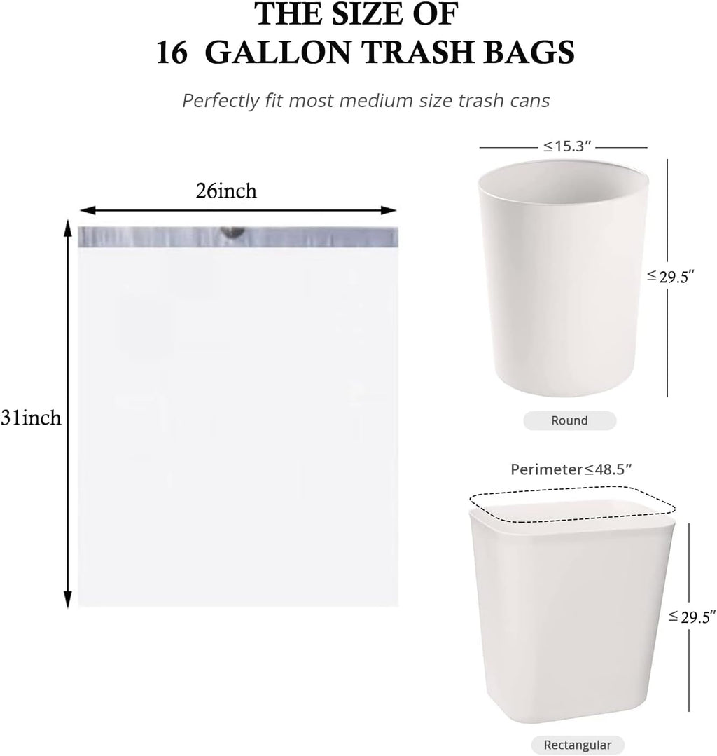 Ultra thick heavy duty Plastic 16 gallon no tear open drawstring trash bags white ‎lavender scent Plastic garbage bags for household kitchen bedroom bathroom living room office restaurant