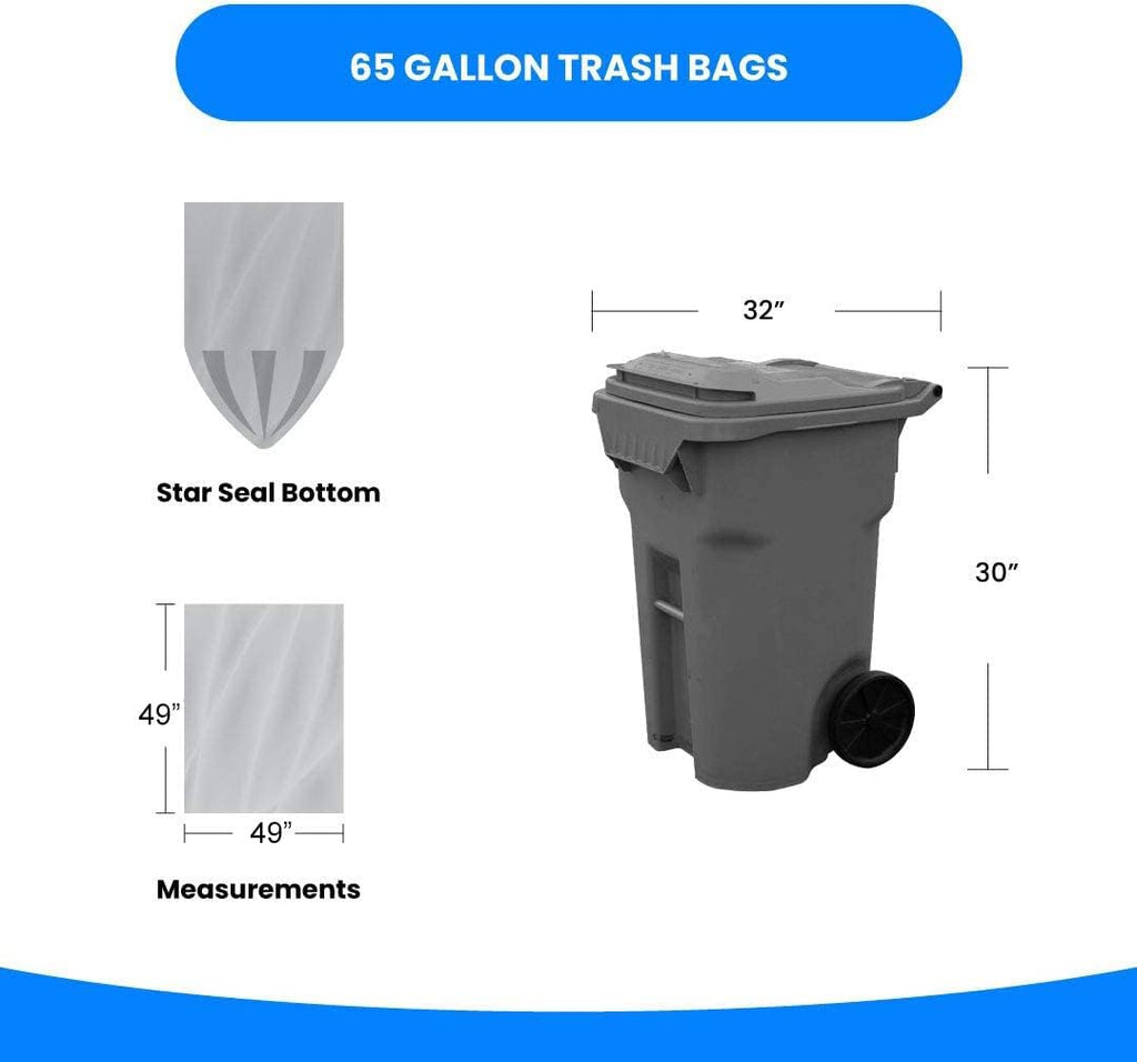 Reli. SuperValue 65 Gallon Trash Bags | 60 Count | Made in USA | Heavy Duty | Clear Multi-Use Garbage Bags