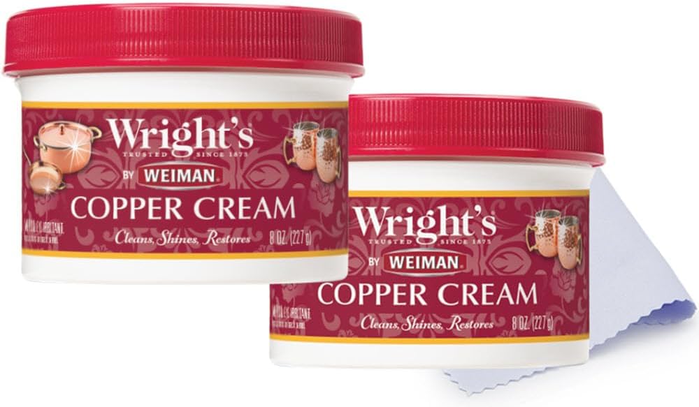 Wright's Copper Cream Cleaner - 8 Ounce 2 Pack with Polishing Cloth - Gently Cleans and Removes Tarnish without Scratching