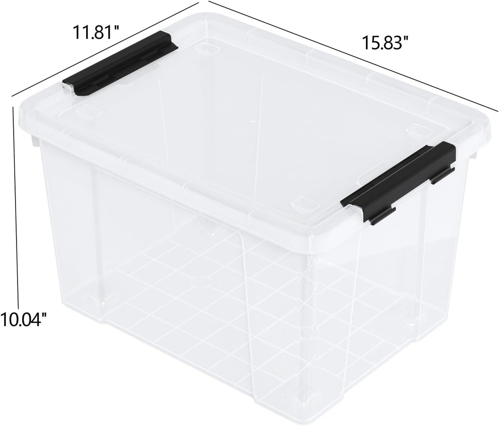 4 Pack 22 Quart Latch Box, Clear Home Organization Containers Bin with Lid, Buckle Up Storage Box Set