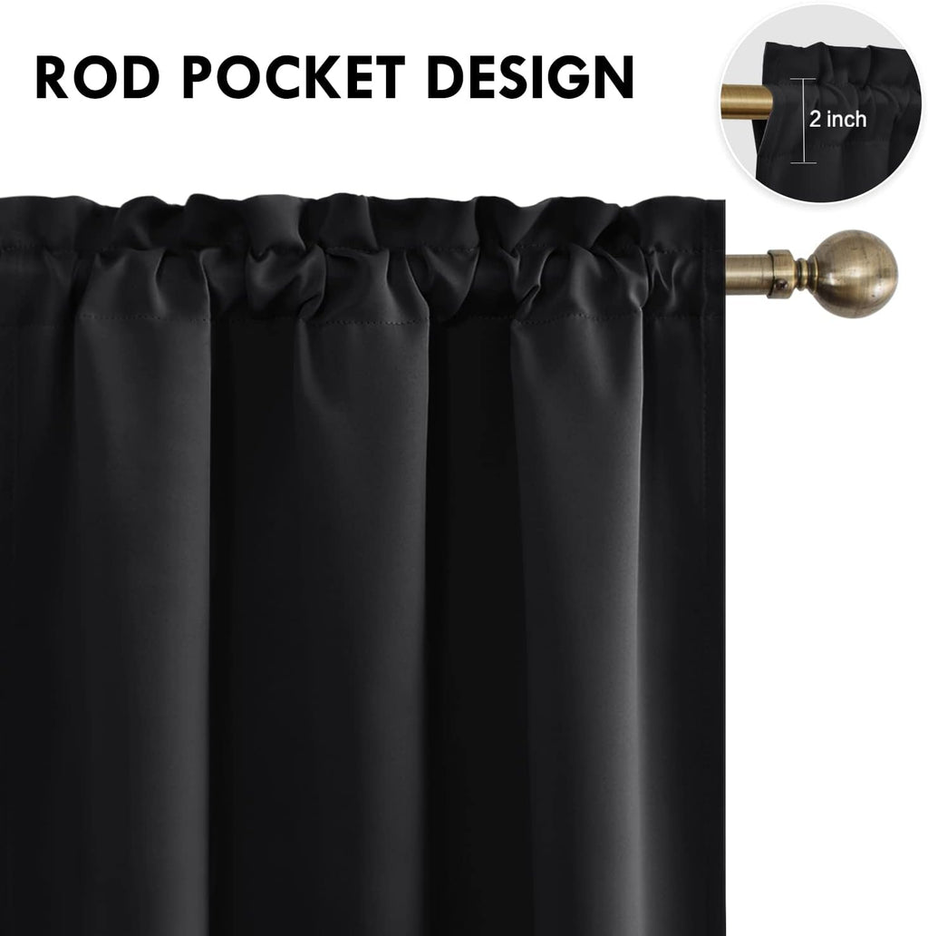 DWCN Black Blackout Curtains for Bedroom – Rod Pocket Thermal Insulated Energy Saving Drapes for Living Room and Bedroom, W 38 x L 54 Inch, 2 Panels