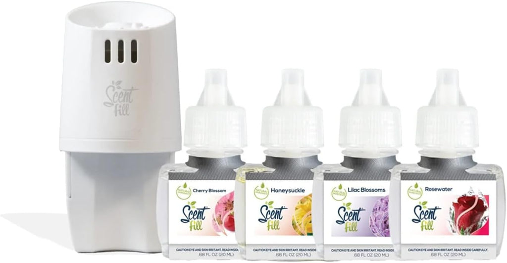 Scent Fill Spring Collection Kit (Lilac Blossom, Cherry Blossom, Honeysuckle, Rosewater), 4 Refills + Diffuser