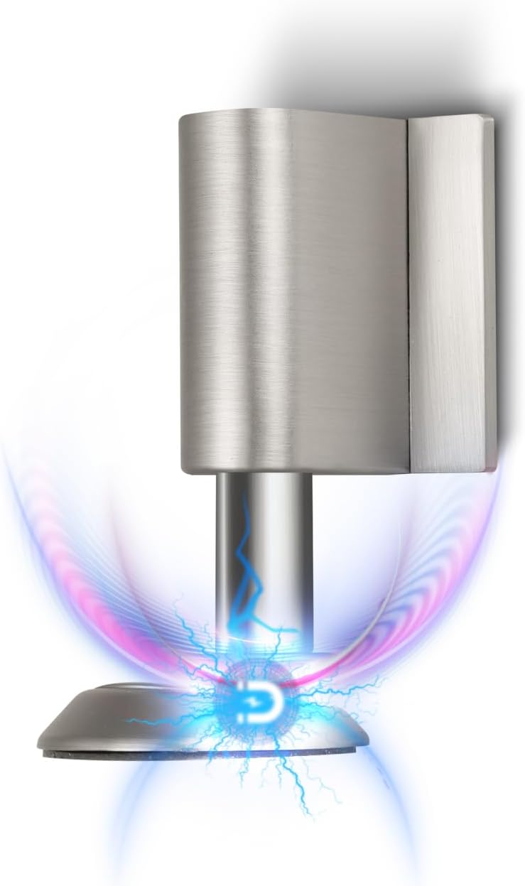 2 Pack Magnetic Door Stoppers Retractable Bottom of Door Holder No Drilling Mount Floor Door Stop with Screws and Adhesive Catch Door Keep Door Open Brushed Nickel BN-2