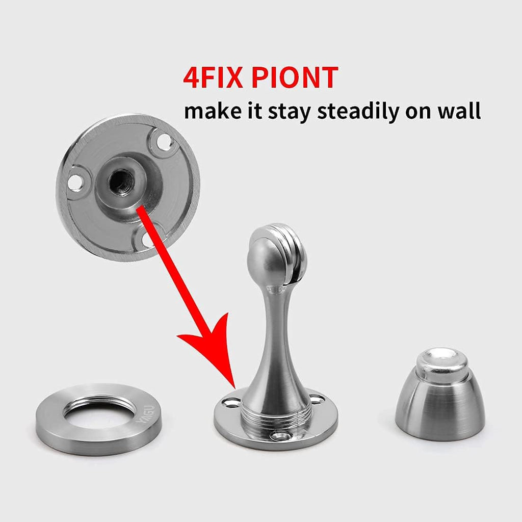 YAGU 1 Pack Silver Magnetic Door Stoppers Catch, Zinc Alloy Brushed Nickel Door Stops Holder Wall Floor Mounted, Magnet Metal Soft-Catch