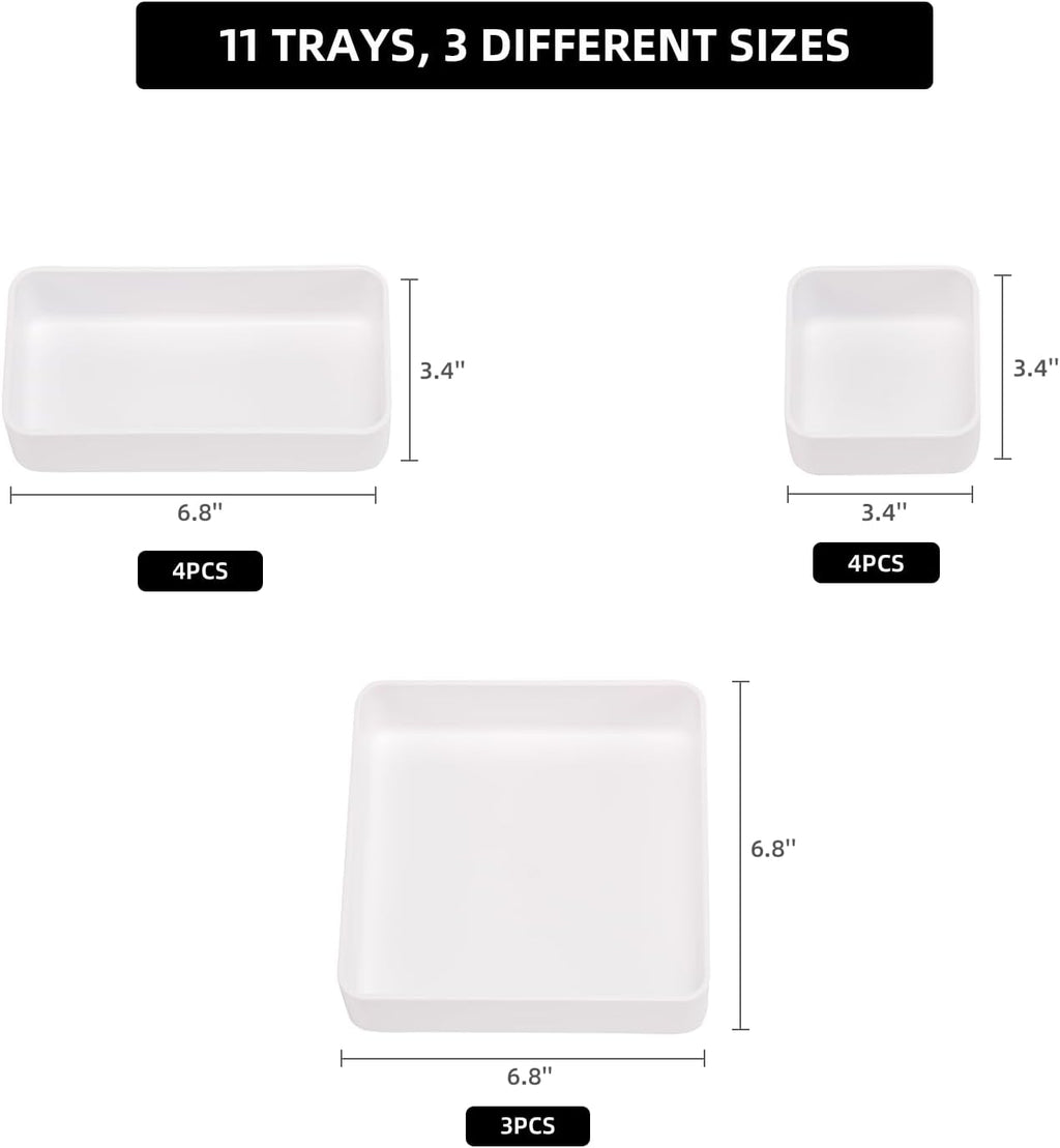 11-Piece Stackable Drawer Organizer Set, Multi-size Desk Drawer Organizer Trays Vanity Storage Bins for Storing Makeup, Stationery, Utensils in Bathroom Dresser, Office and Kitchen