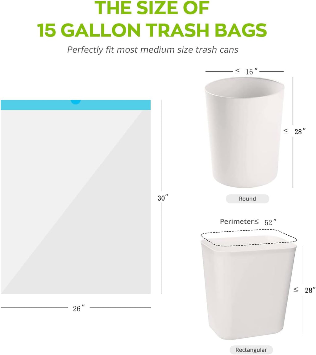 15 Gallon white drawstring trash bags, No tear open large floral scent garbage bag,Ultra thickened plastic for tall kitchen,Office,Living room Commercial Use 26x30 inches