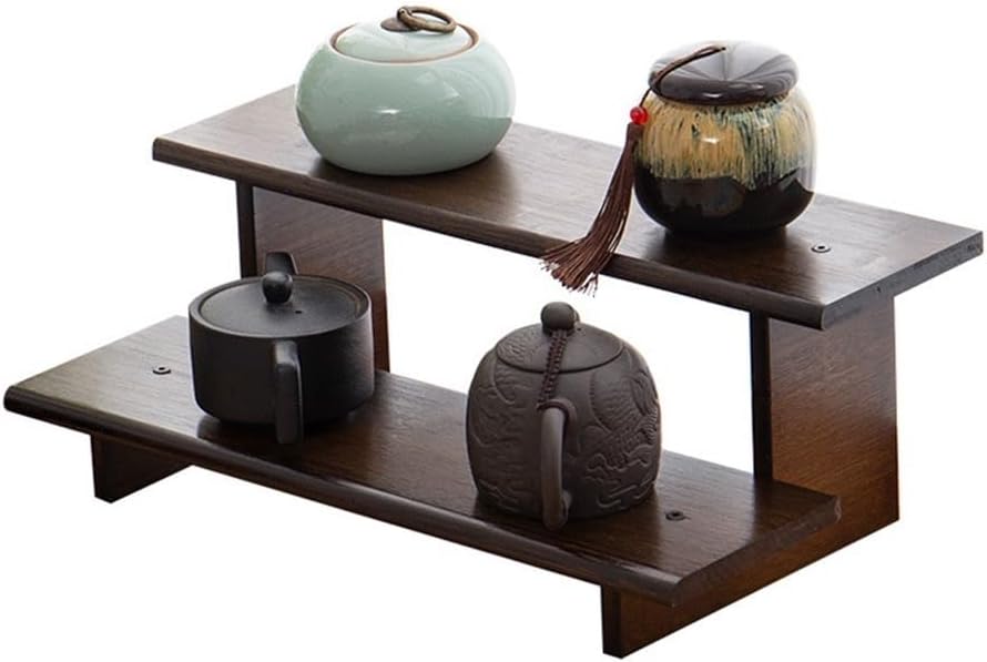 2 Tier Wood Desktop Ladder Storage Rack, Bamboo Wooden Storage Shelf for Kitchen Countertop, Spice Rack for Cabinet, for Mugs, Cream, Syrup, Cups, Spices, Kitchen Condiments (40cm)