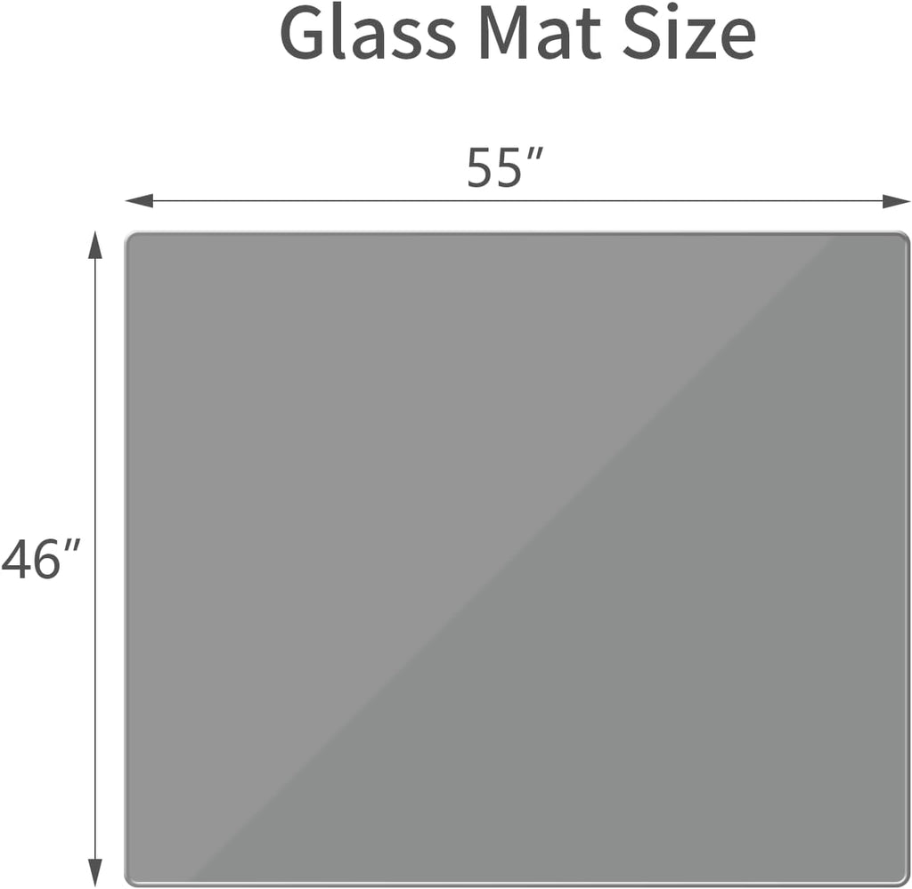 [Tempered Glass] 46" x 55" Glass Chair Mat, Heavy Duty Hard Tempered Glass Mat with Round Corner and Polished Edge, Transparent Glass Office Chair Mat for Office and Home Hard Floor or Carpeted, Grey