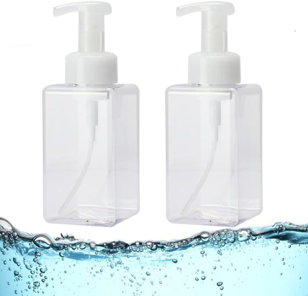 Foaming Soap Dispenser, 450ml(16oz) Refillable Modern Square Pump Bottle for Shampoo, Body Wash, Liquid Soap, PETG Plastic Empty Soap Dispenser for Kitchen, Bathroom, Hospital, Clinic. 2 Pcs (Clear)